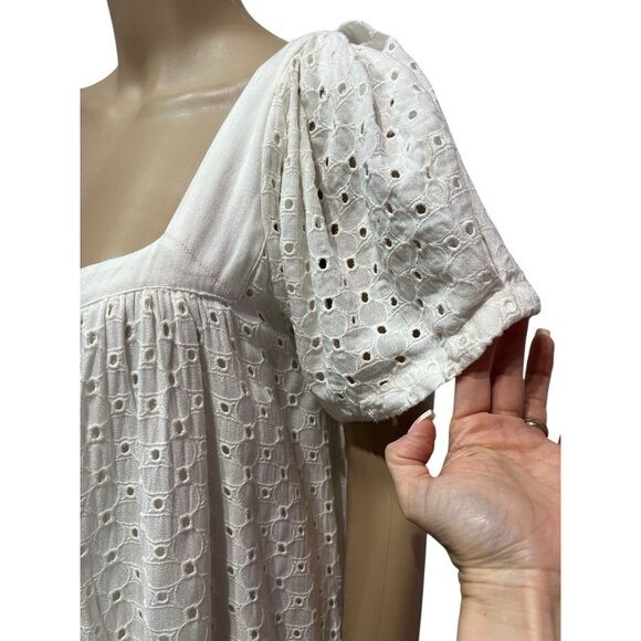 FREE PEOPLE JANIE EYELET RUFFLE MINI TUNIC DRESS Small Size White Embroidery - Picture 6 of 14